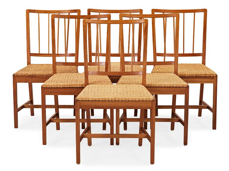 A suite of six Josef Frank mahogny dining chairs, Svenskt Tenn, model nr 815.