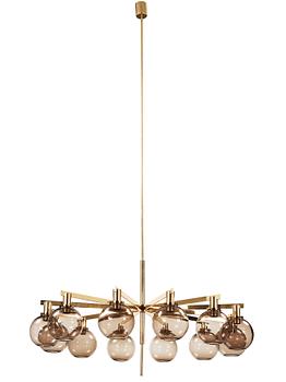 Hans-Agne Jakobsson, a brass twelve-light ceiling lamp, Markaryd, Sweden 1960's-70's, model T548/12.