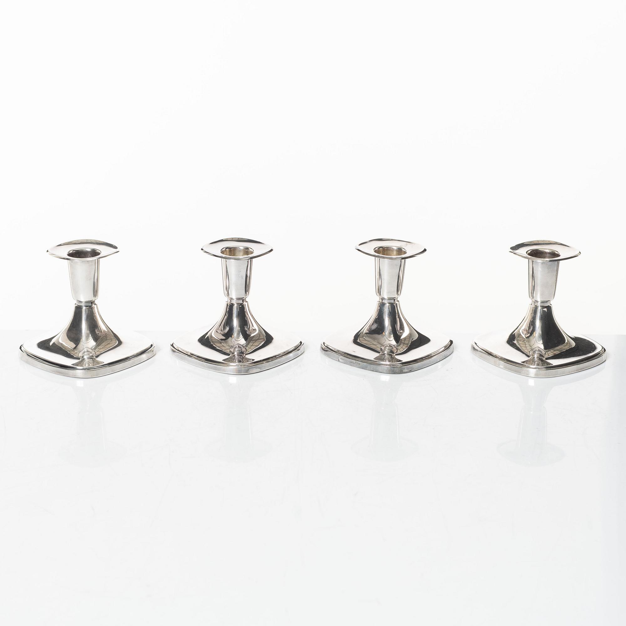 Tore Eldh, four silver candlesticks, K&EC/Ceson, Gothenburg, 1967-80.
