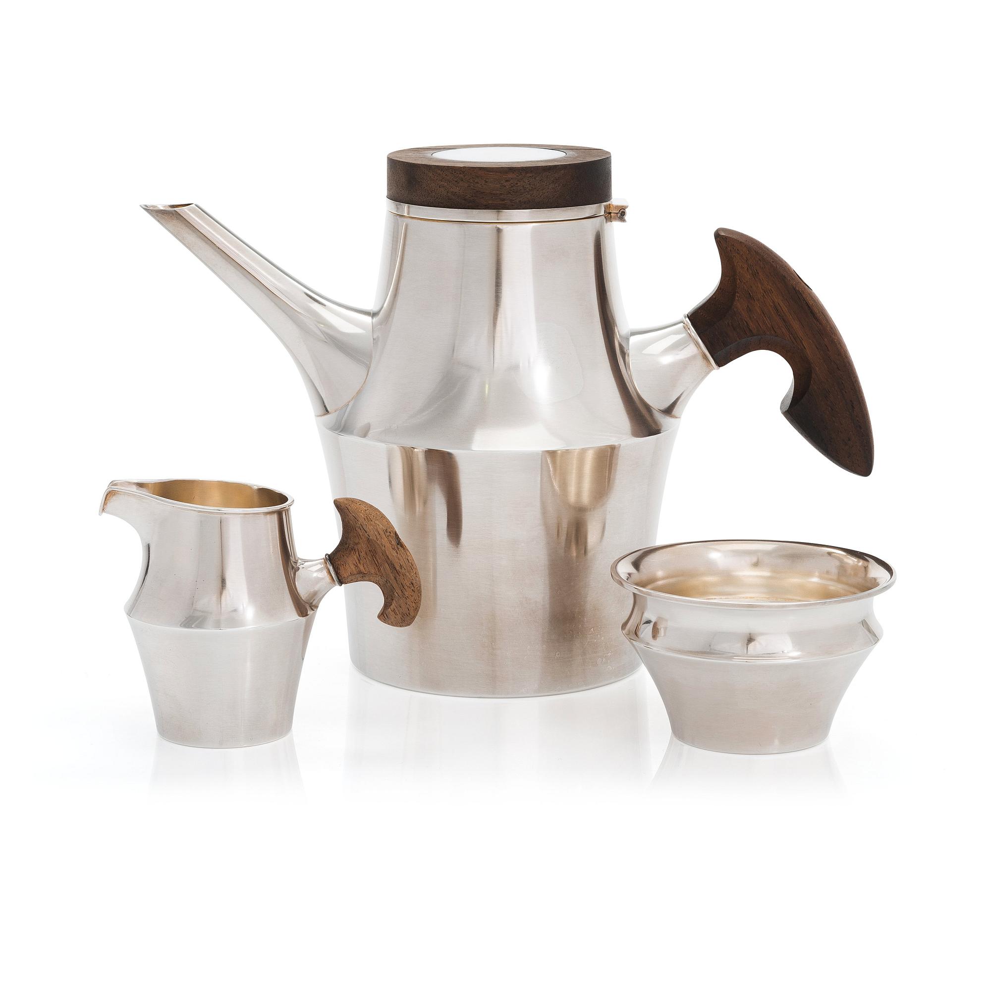 Tapio Wirkkala, A 3-piece 'TW176' silver coffee set, marked TW, Kultakeskus, Hämeenlinna, Finland 1966 and 1968.