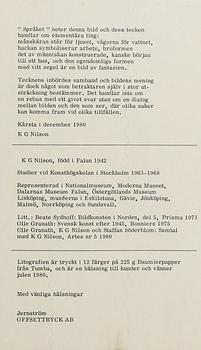K G ( KARL GUSTAF) NILSON, färglitografi, signerad och daterad 1980, numrerad 100/195.