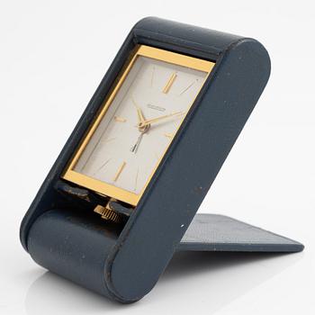 Jaeger-LeCoultre, travel clock, approximately 11 x 6 x 2 cm.