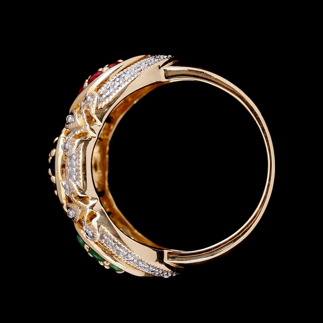 RING, 10 k guld, smaragder, rubiner, safirer, diamanter.