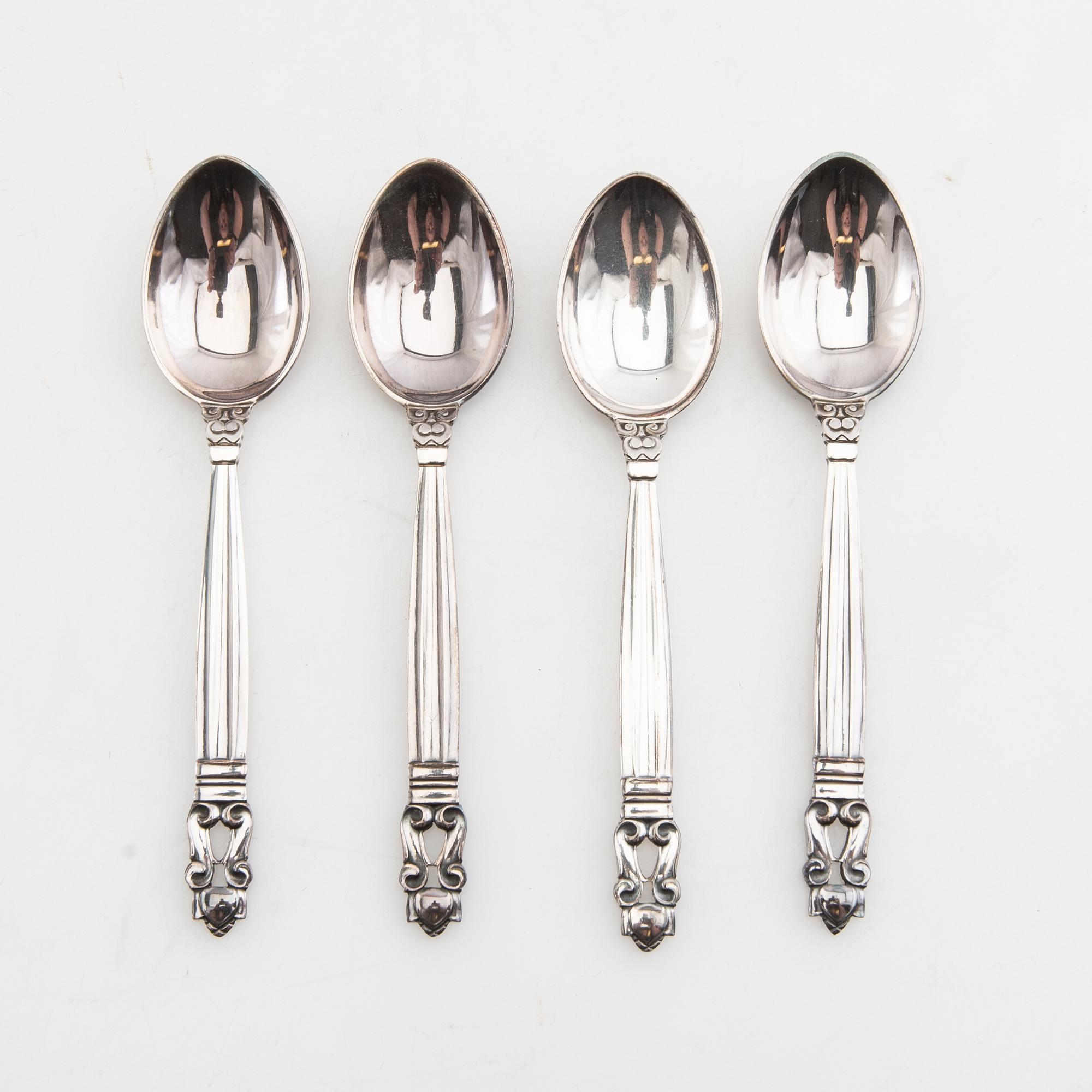 Johan Rohde, skedar 12 st "Konge/Achorn" sterlingsilver för Georg Jensen efter 1945.