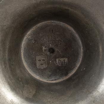 P Lindborg, ljusstakar, ett par, tenn, Kristianstad 1845.