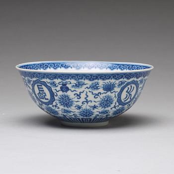 A blue and white Chinese bowl, presumably Republic, with Qianlong mark.