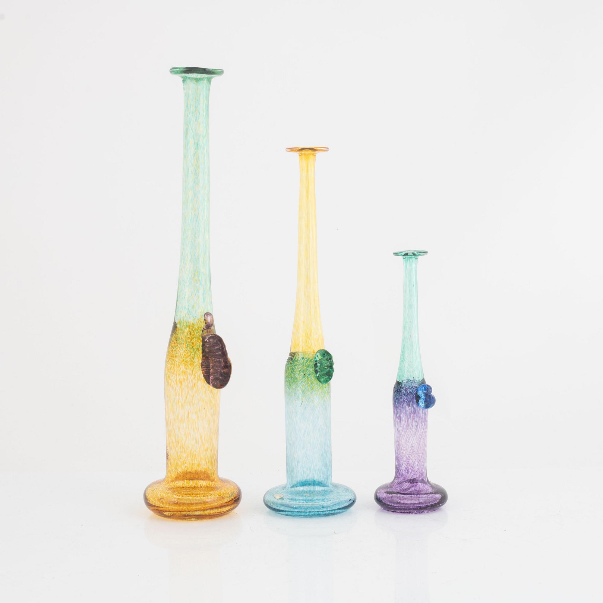 Bertil Vallien, three vases, "Wind Pipe", Kosta Boda, Sweden.
