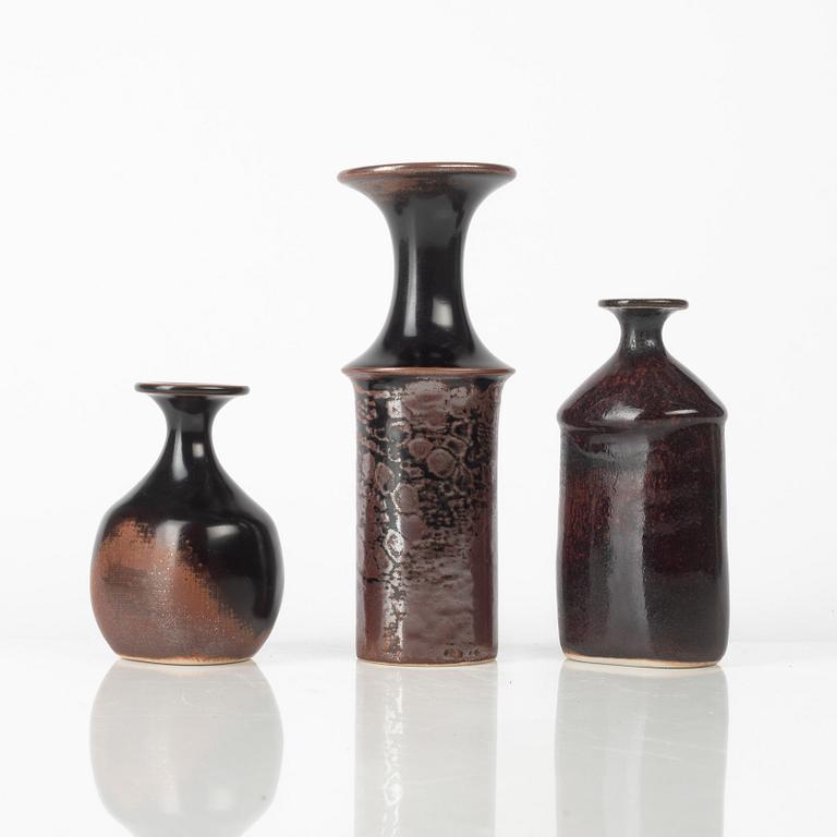 Stig Lindberg, three stoneware vases, Gustavsbergs Studio, Sweden, 1970-1971.