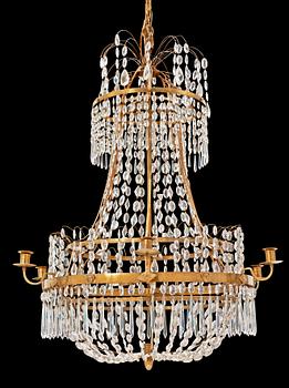 1597. A late Gustavian circa 1800 seven-light chandelier.