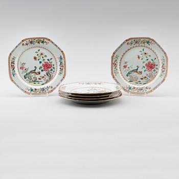 A set of six double peacock dishes, Qing dynsty, Qianlong (1736-95).