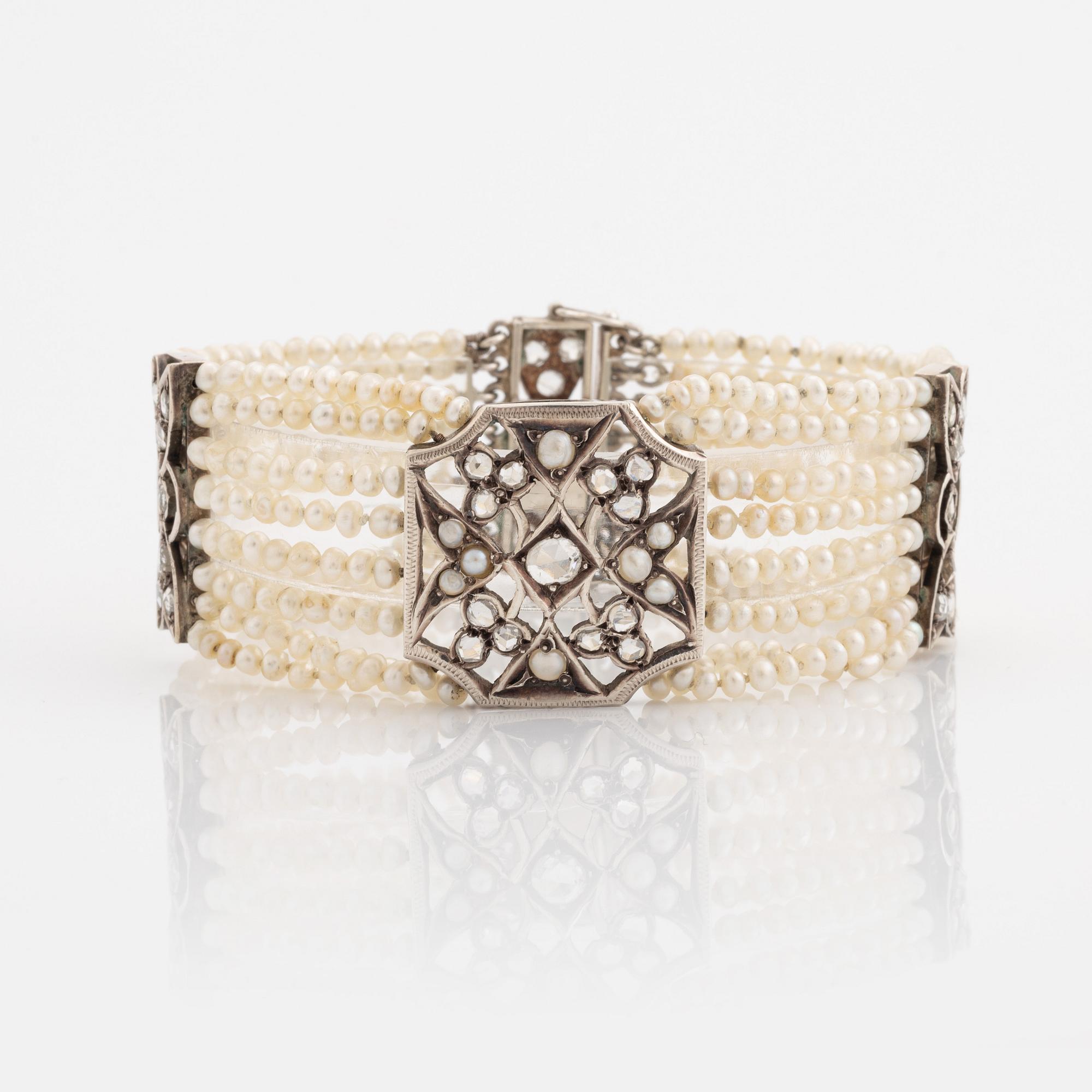 Seed pearl and rose cut diamond bracelet.
