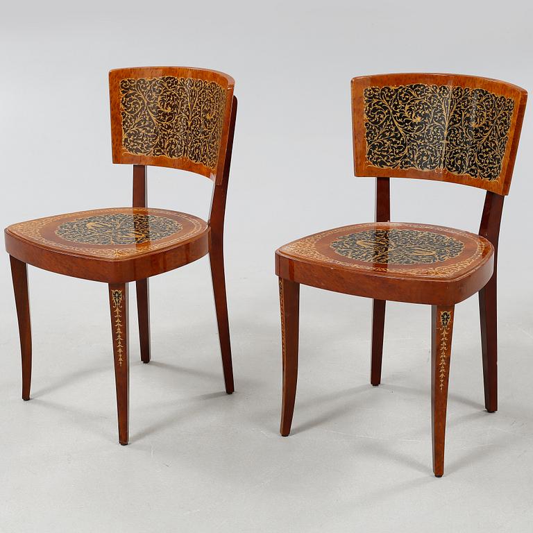 A gaming table and two chairs from Italy, 1950s.