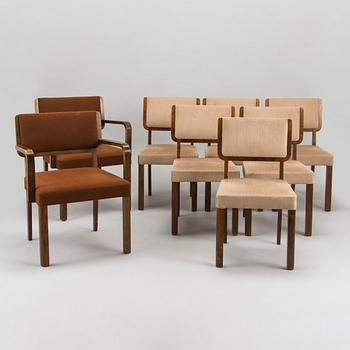 Two armchairs and six chairs, 1930s.