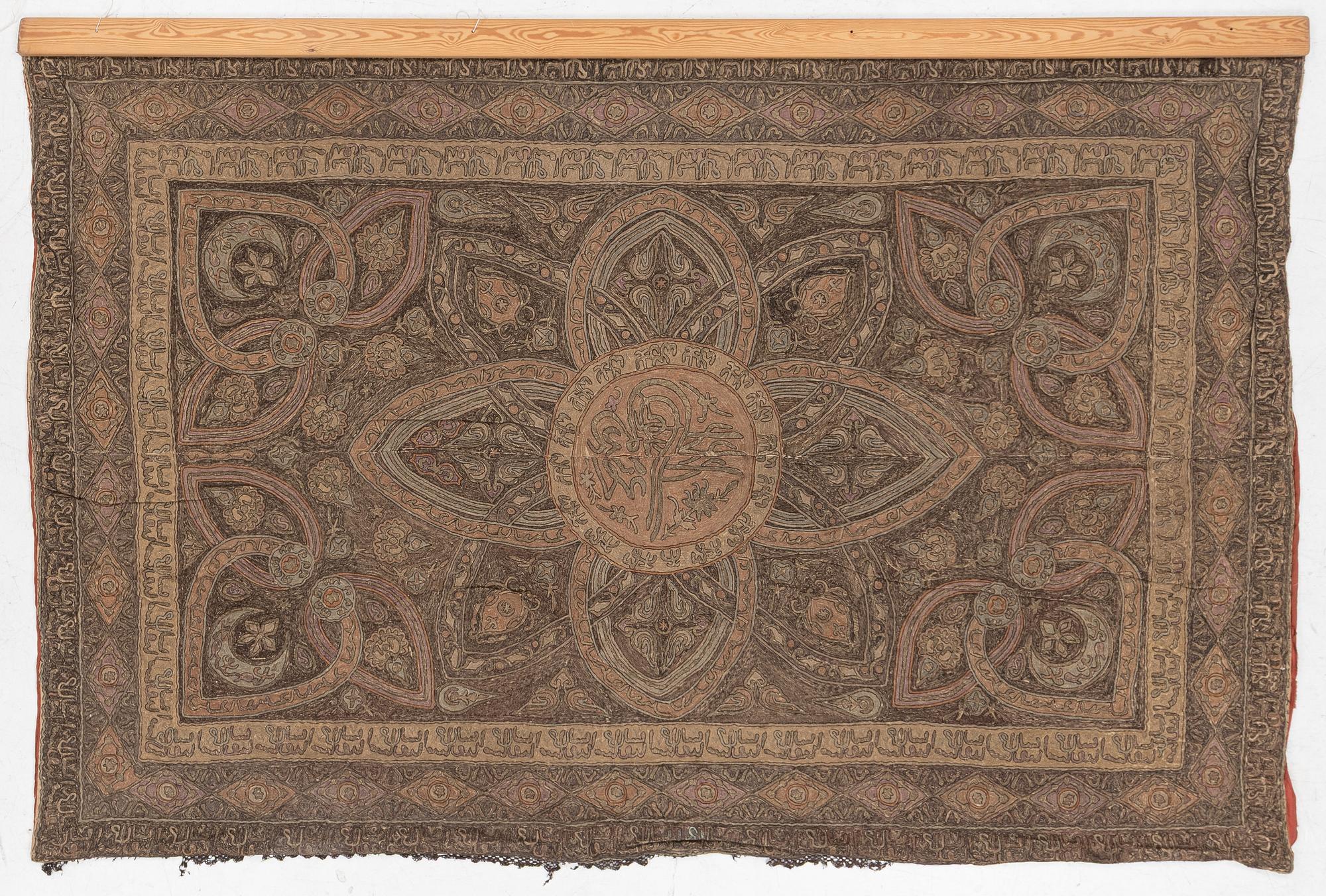 A silver embroidery tapestry, Ottoman Empire, first half of the 19th century, c. 260 x 153 cm.