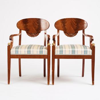A pair of Swedish Empire armchairs, Stockholm, 1820s.