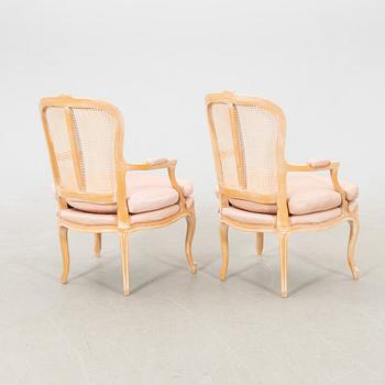 Armchairs, a pair, Rococo style, late 20th century.