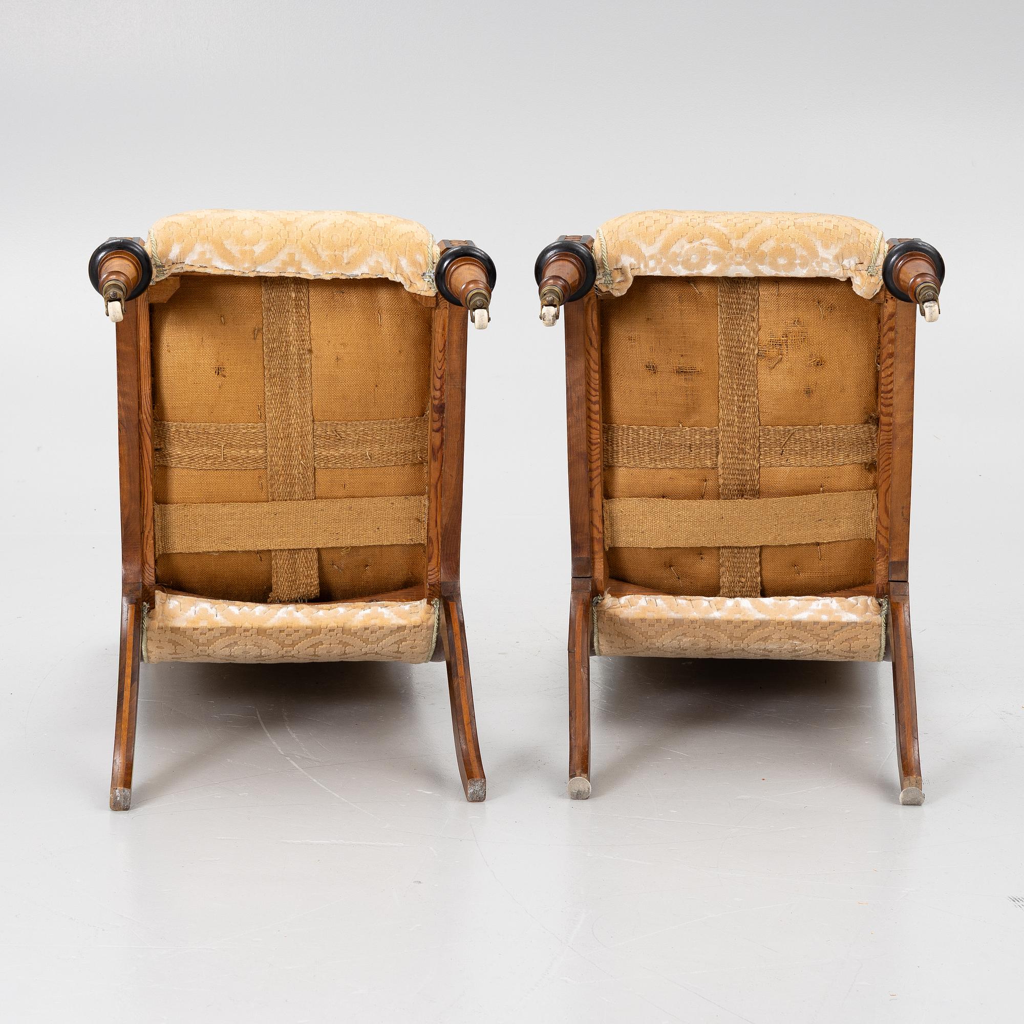 Swan-neck chairs, a pair, circa 1850.