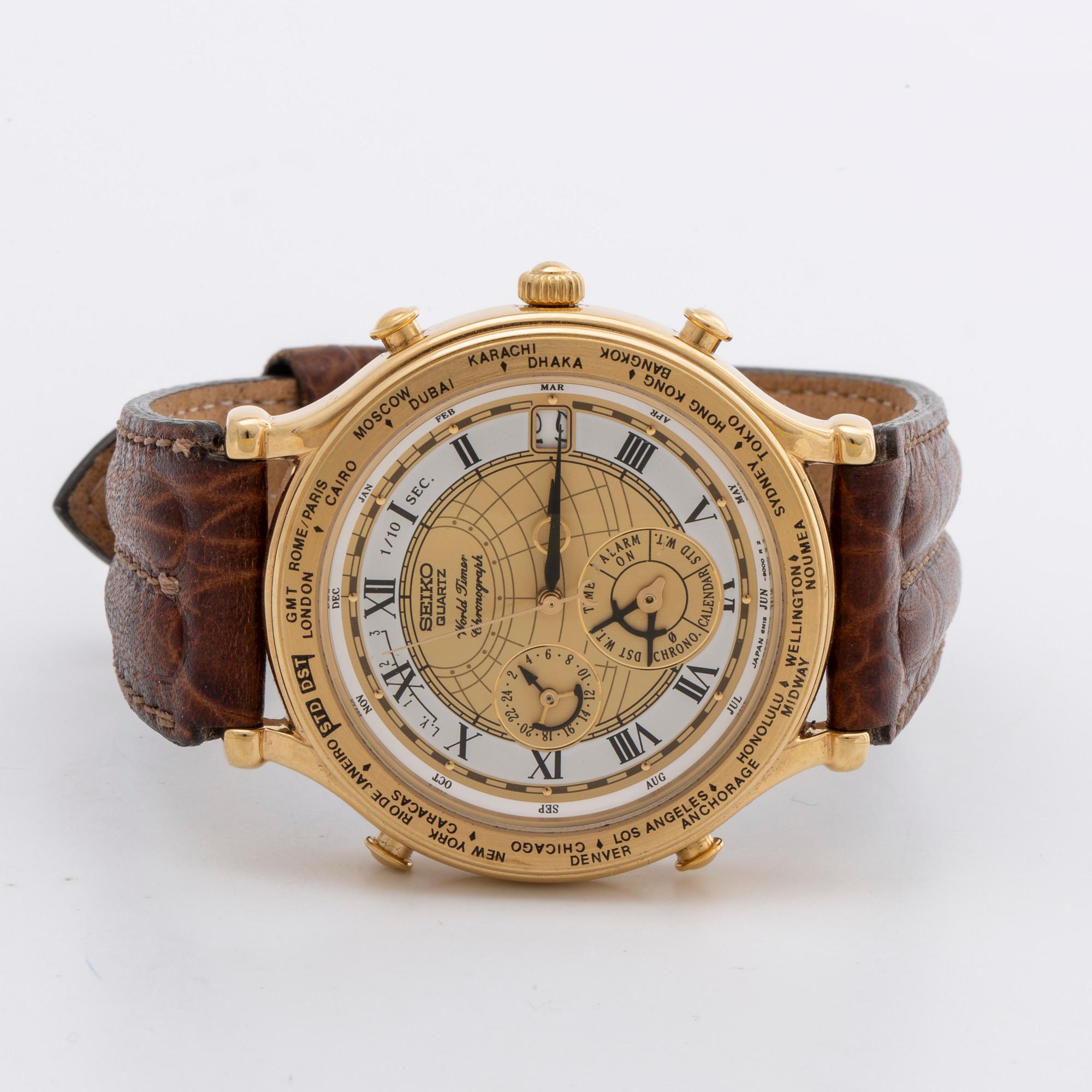 Seiko quartz world timer chronograph sale