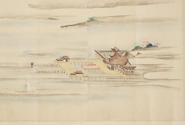 A Japanese Makimomo, ink and colour on paper, Meiji (1868-1912).