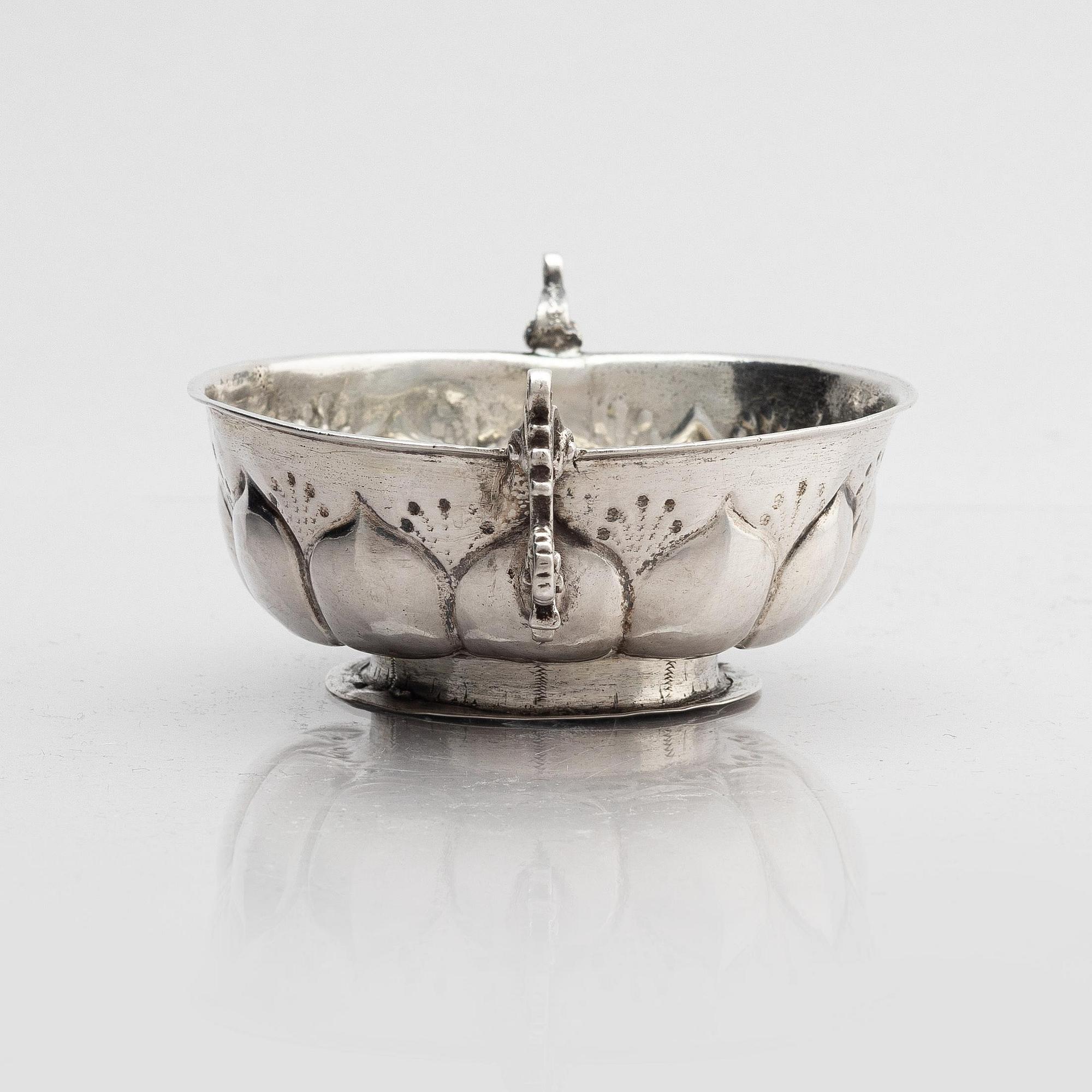 Johan Wallman, brännvinskål, silver, Varberg 1719. Barock.