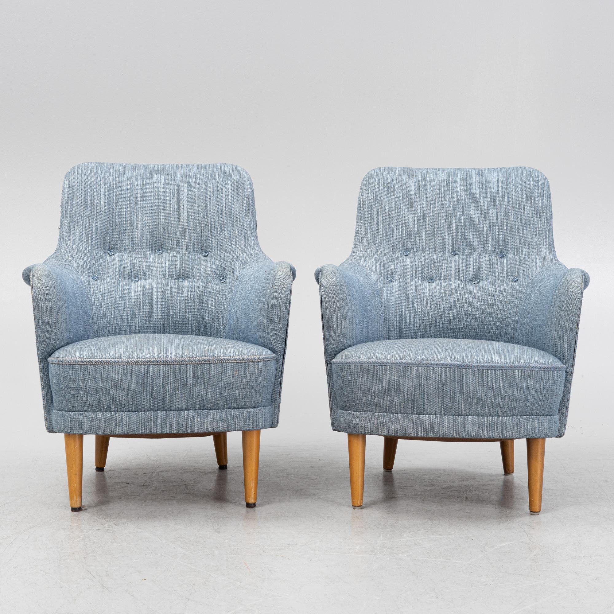 Carl Malmsten, fåtöljer, ett par. "Samsas". O.H. Sjögren, Tranås., 1900-talets andra hälft.