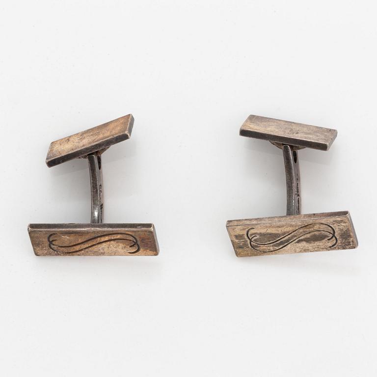 A monogram Wiwen Nilsson brooch, sterling silver with monogram, with box.