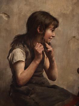 Thomas Benjamin Kennington, Girl braiding her hair.