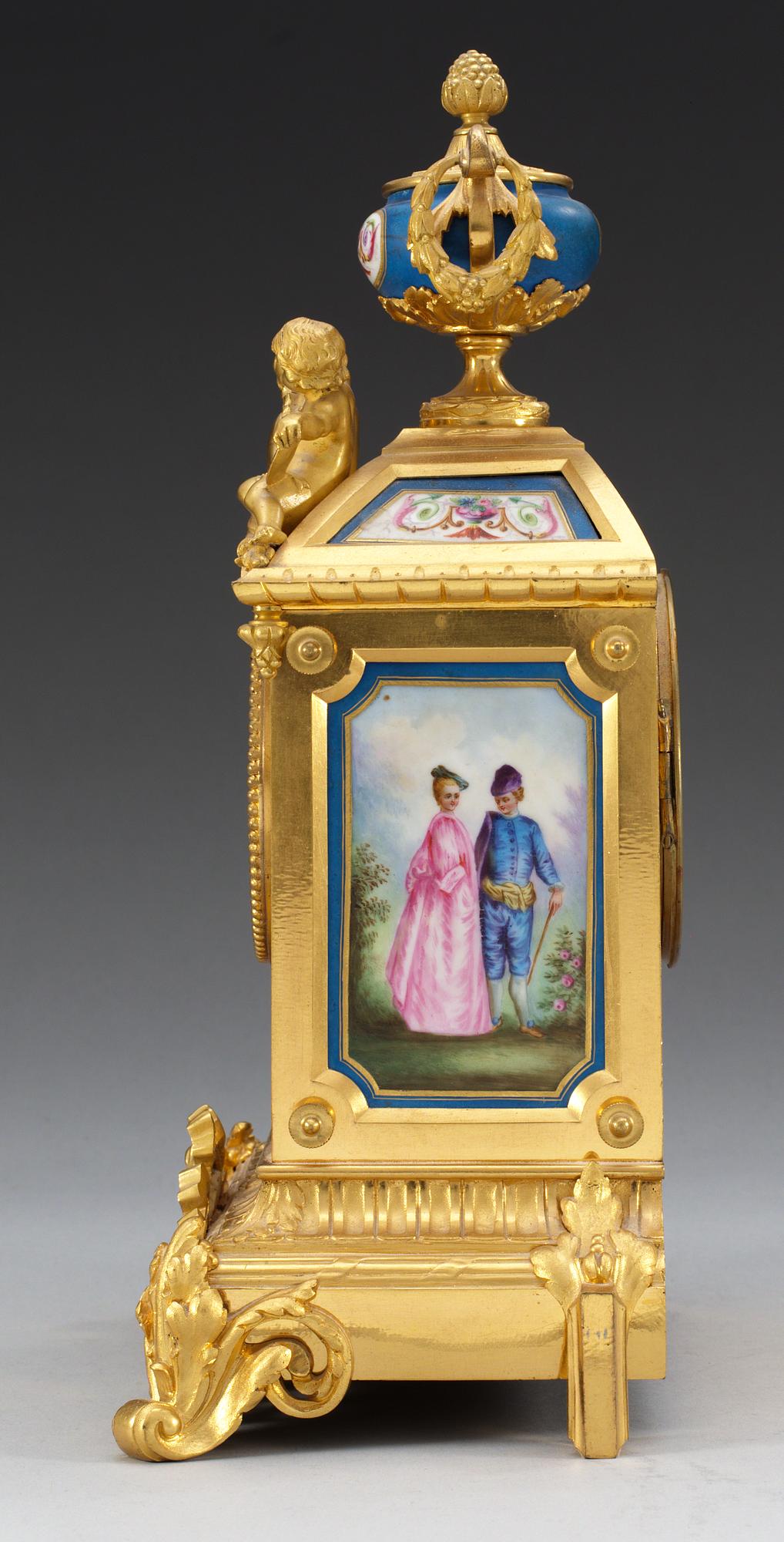 A French 19th cent mantel clock, marked "Sèvres" and signed "S.W.Lom".