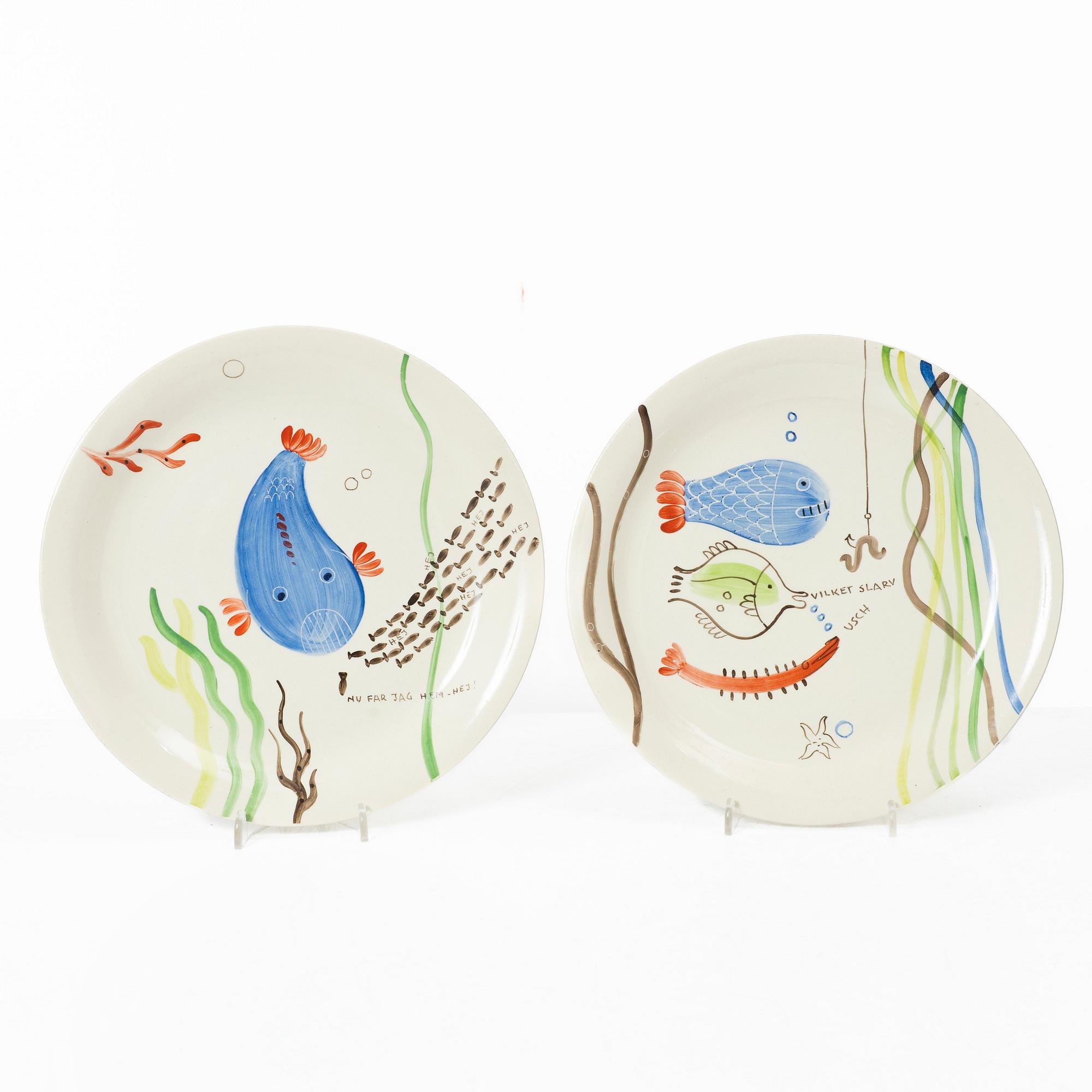 Stig Lindberg, four creamware plates, 'Löja', Gustavsberg, Sweden.