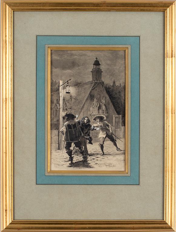 MAURICE LELOIR, Tuschlavering, signerad.