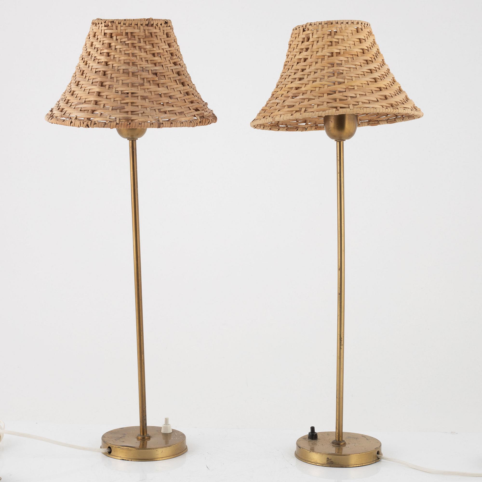 A pair of brass table lamps from Bergboms, Sweden, 1950's/60's.