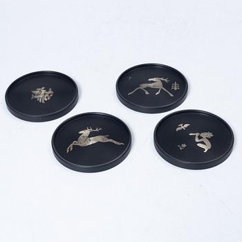 Wilhelmina Wendt, four glass coasters, Perstorp, Helsingborg, 1961-1964.