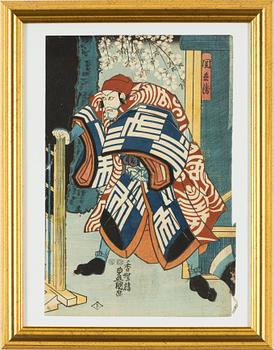 Utagawa Kunisada, efter, träsnitt, två stycken.