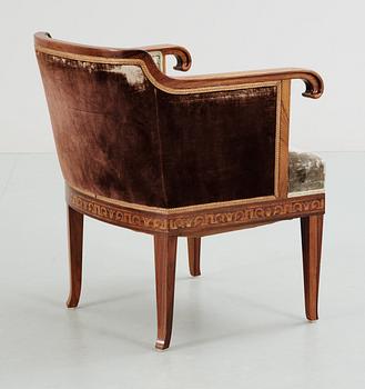 A Swedish palisander armchair with inlays of different woods, 1920's-30's.