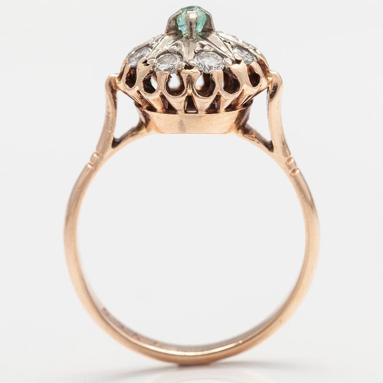 SORMUS, 14K kultaa, berylli, timantteja n. 0.40 ct yht. Neuvostoliitto.