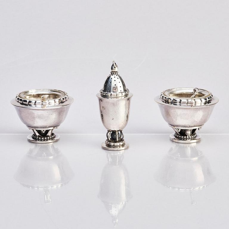 Georg Jensen, spice set, 3 pieces, silver, Copenhagen 1915-1927.