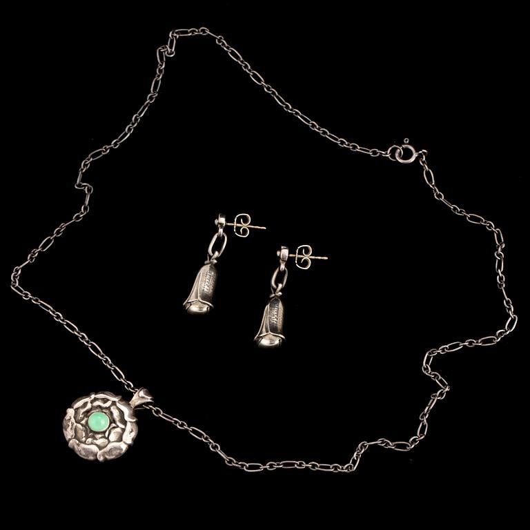 GEORG JENSEN, pendant and pair of earrings, sterling silver, late 20th century.