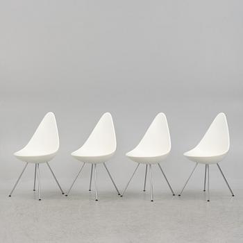 Arne Jacobsen, a set of four 'Drop' chiars, Fritz Hansen, Denmark 2019.