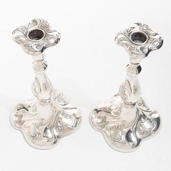Candlesticks, a pair, silver, Rococo style, Thorvald Marthinsen Sølvvarefabrik, Tönsberg, Norway, 20th century.
