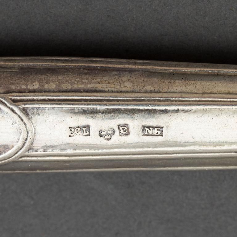 Six swedish silver knives, mark of Carl Gustaf Lundgren, Östersund 1867.