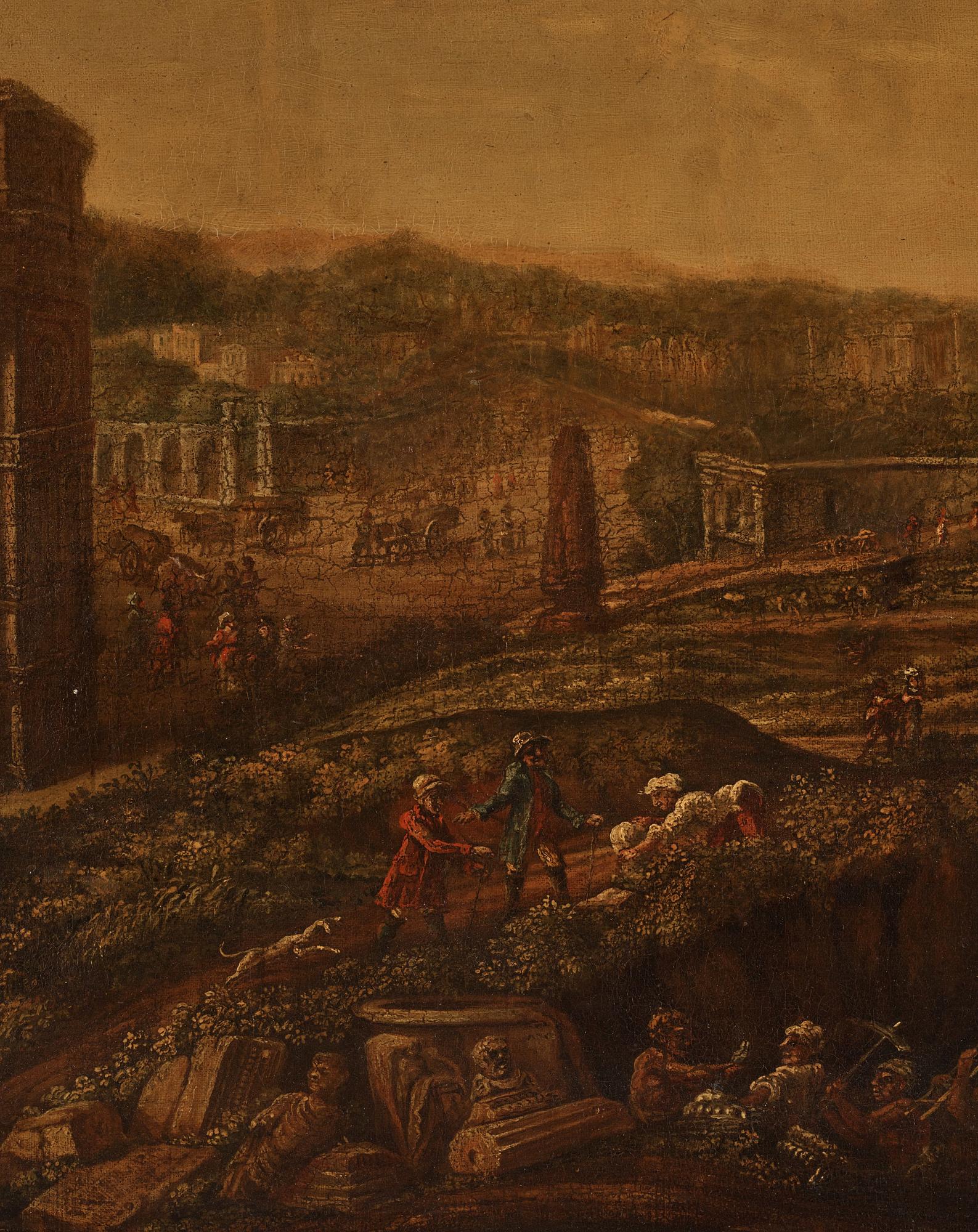 Gaspar van Wittel  (Vanvitelli) Hans krets, Utgrävningar vid Colosseum och Konstantinbågen, Rom.