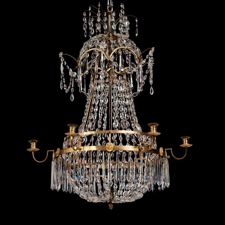 A late Gustavian early 19th Century seven-light chandelier.