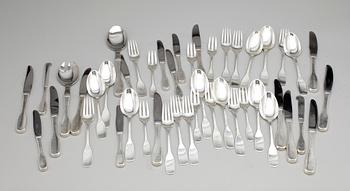 BESTICKSERVIS, 46 delar, sterling silver, Hans Hansen, Danmark, 1900-talets andra hälft. Totvikt (inkl stålblad) ca1872g.