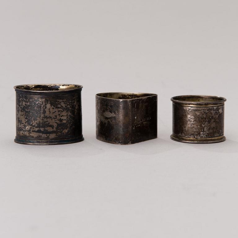SERVIETTRINGAR, 3 st, silver, finska och ryska stämplar.