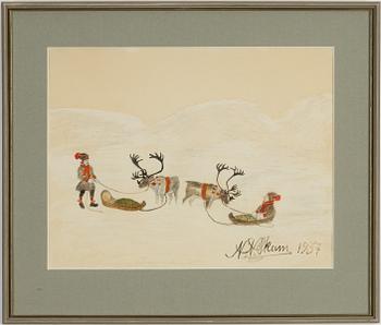 Nils Nilsson Skum, chalk and pencil drawing, signed an dated 1937.
