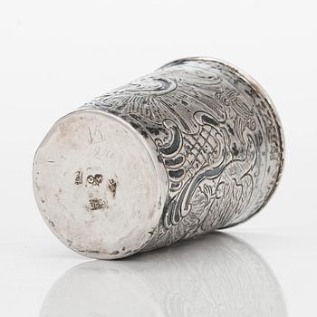 An 18th-century Russian silver beaker, Moscow 1764. Unidentified master. Alderman Fedor Petrov.
