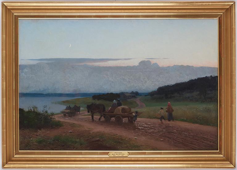 August Malmström, Evening landscape with farmers.