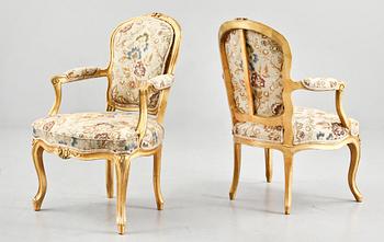 KARMSTOLAR, 2 st, Frankrike, Louis XV-stil, 1800-tal.