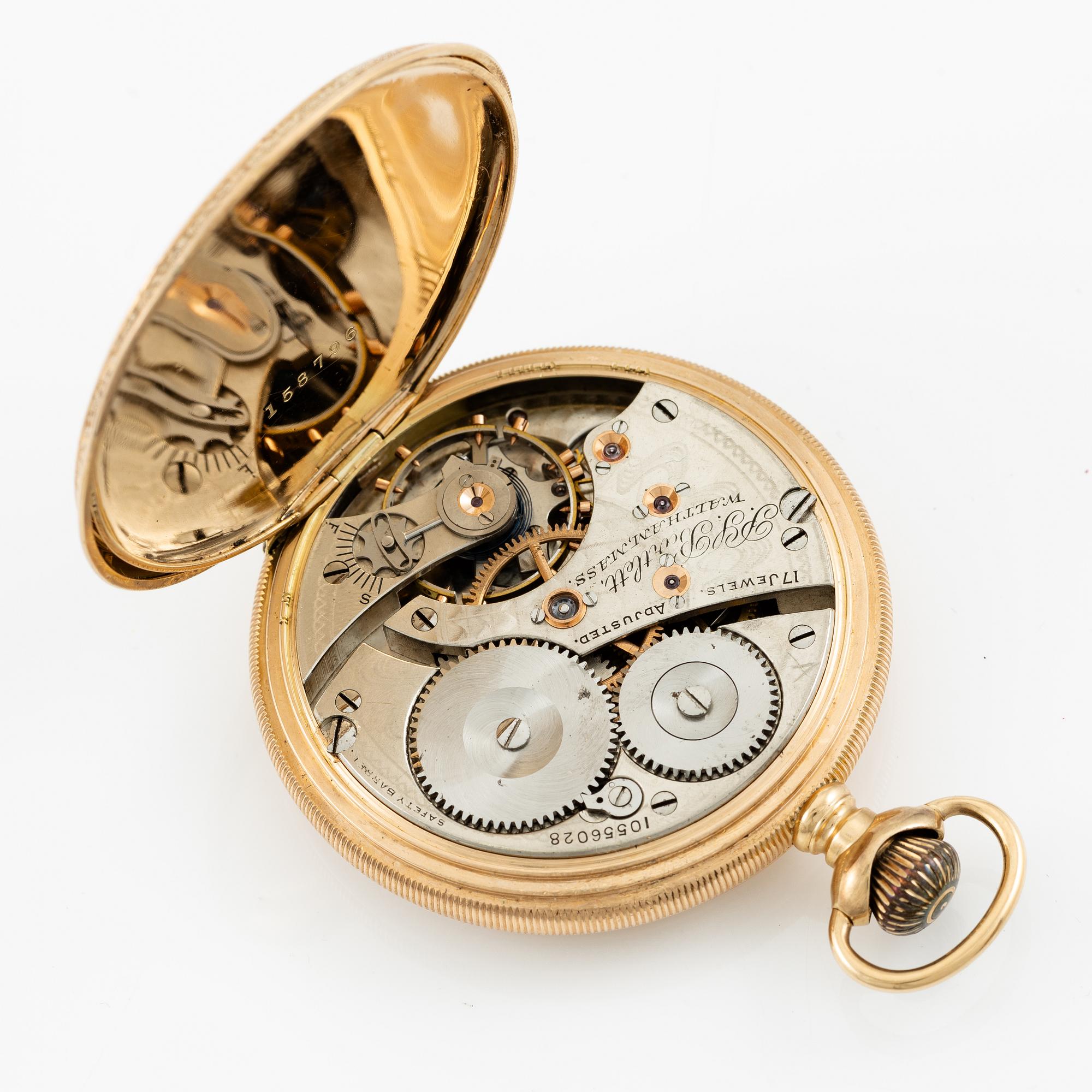 American Waltham Watch Co, pocket watch, 14K gold, 49 mm.