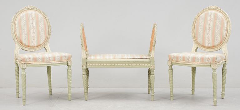 SALONGSGRUPP, 7 delar, Louis XVI-stil, 1900-tal.